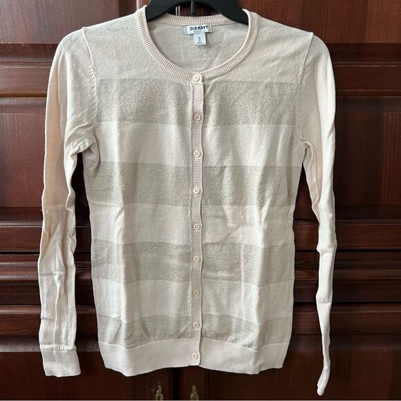 Old Navy Light Pink & Gold Striped Button-Down Cardigan Sweater XS - Picture 1 of 4